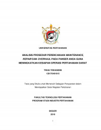 ANALISIS PROSEDUR PERENCANAAN MAINTENANCE,
REPAIR DAN OVERHAUL PADA PANSER ANOA GUNA
MENINGKATKAN KESIAPAN OPERASI PERTAHANAN DARAT