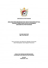 ANALISIS PERLINDUNGAN HAK KEKAYAAN INTELEKTUAL PRODUK PENELITIAN CIVITAS AKADEMIKA UNIVERSITAS PERTAHANAN