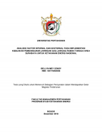 ANALISIS FAKTOR INTERNAL DAN EKSTERNAL PADA IMPLEMENTASI KEBIJAKAN PEMBANGUNAN JARINGAN GAS (JARGAS) RUMAH TANGGA AREA SURABAYA UNTUK KETAHANAN ENERGI NASIONAL