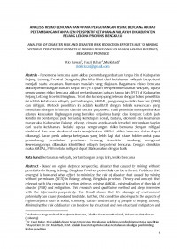 ANALISIS RISIKO BENCANA DAN UPAYA PENGURANGAN RISIKO BENCANA AKIBAT
PERTAMBANGAN TANPA IZIN PERSPEKTIF KETAHANAN WILAYAH DI KABUPATEN
REJANG LEBONG PROVINSI BENGKULU
