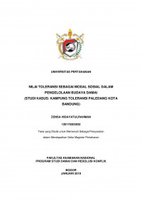 NILAI TOLERANSI SEBAGAI MODAL SOSIAL DALAM PENGELOLAAN BUDAYA DAMAI (STUDI KASUS: KAMPUNG TOLERANSI PALEDANG KOTA BANDUNG)