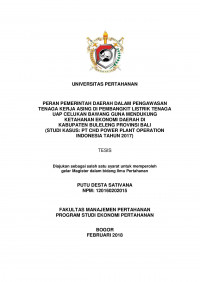 PERAN PEMERINTAH DAERAH DALAM PENGAWASAN
TENAGA KERJA ASING DI PEMBANGKIT LISTRIK TENAGA
UAP CELUKAN BAWANG GUNA MENDUKUNG
KETAHANAN EKONOMI DAERAH DI
KABUPATEN BULELENG PROVINSI BALI
(STUDI KASUS: PT CHD POWER PLANT OPERATION
INDONESIA TAHUN 2017)